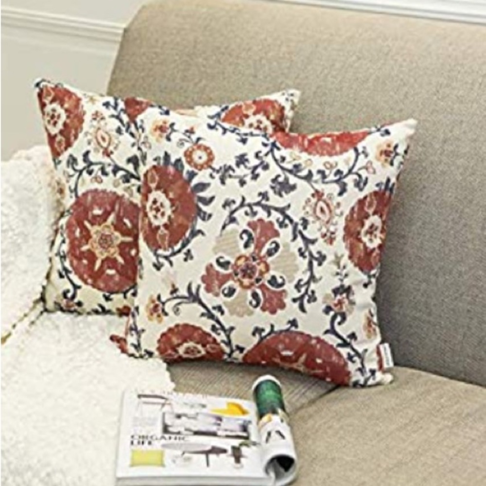 Mika Home Pack of 2 Jacquard Circle Floral Pillow Case for 22X22 Inserts
